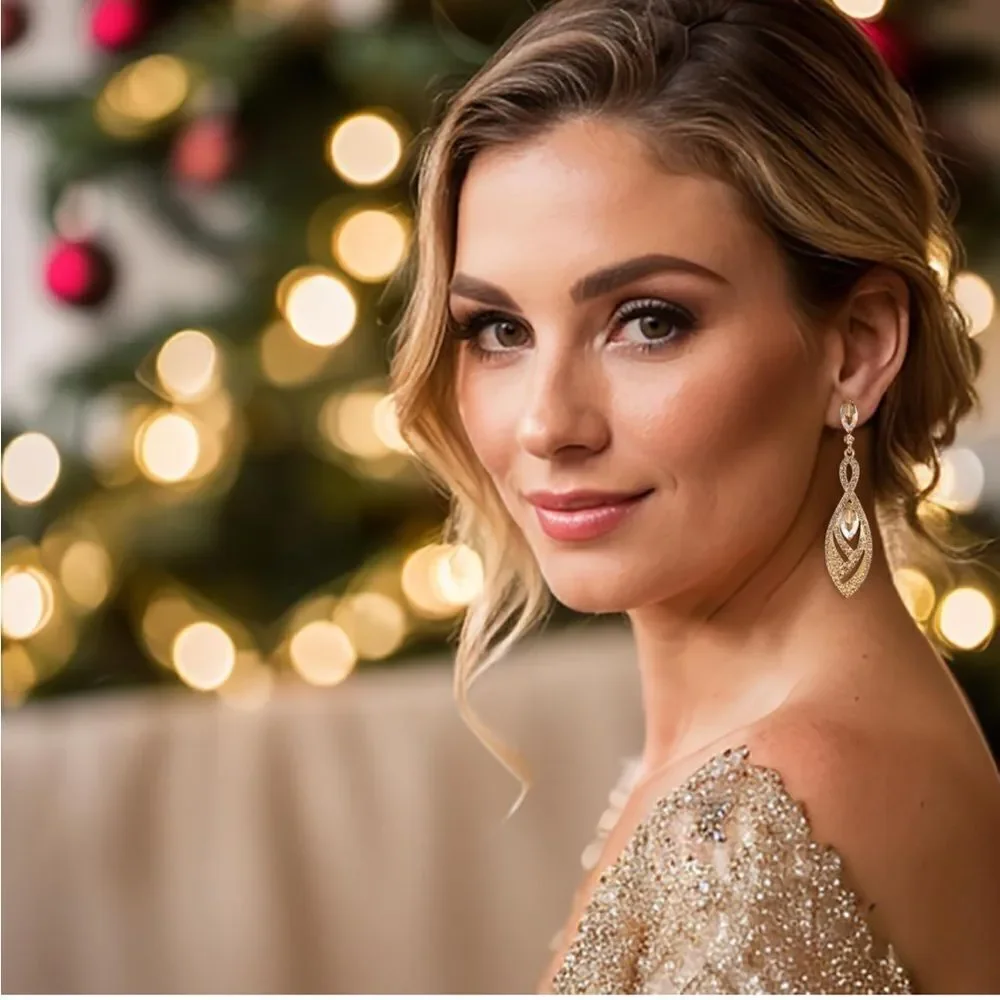Yellow Gold with Champagne Topaz Austrian Crystal Twisted Chandelier Earrings